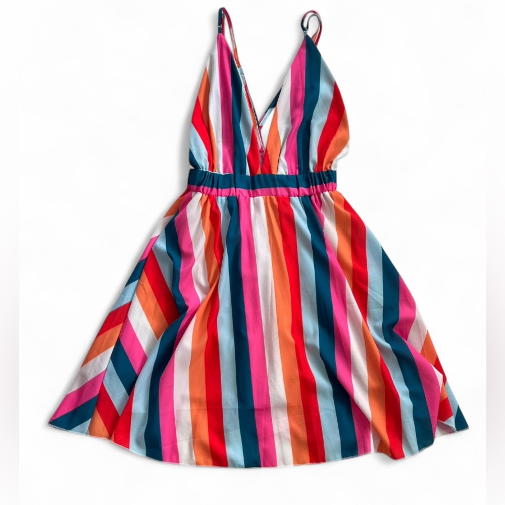 Colorful Striped Chiffon Mini Dress